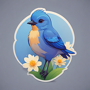 蓝色小鸟与花朵的和谐共存图片