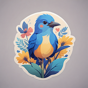 蓝色小鸟与花朵的和谐共存图片