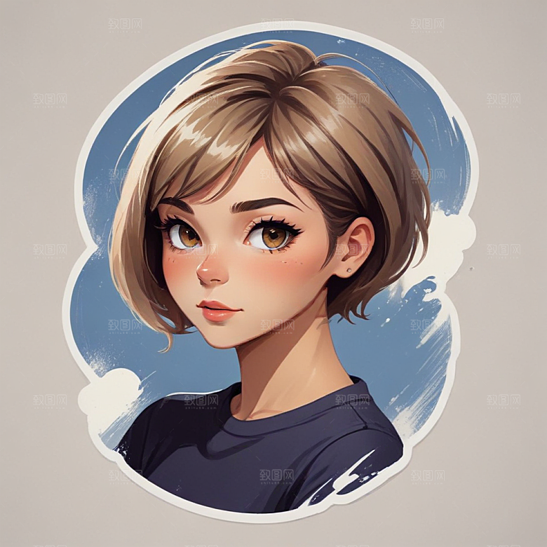 短发少女素描画像图片