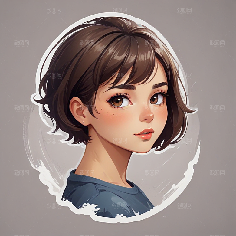 短发少女素描画像图片