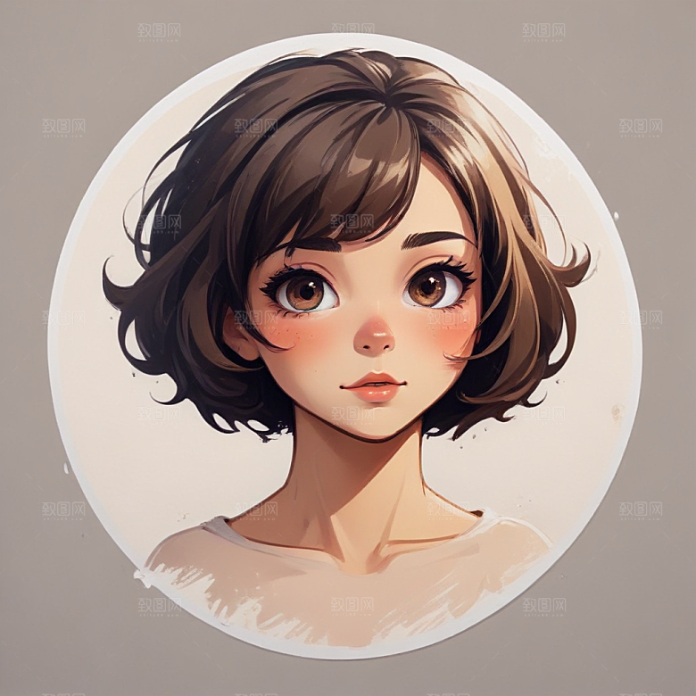 短发少女素描画像图片