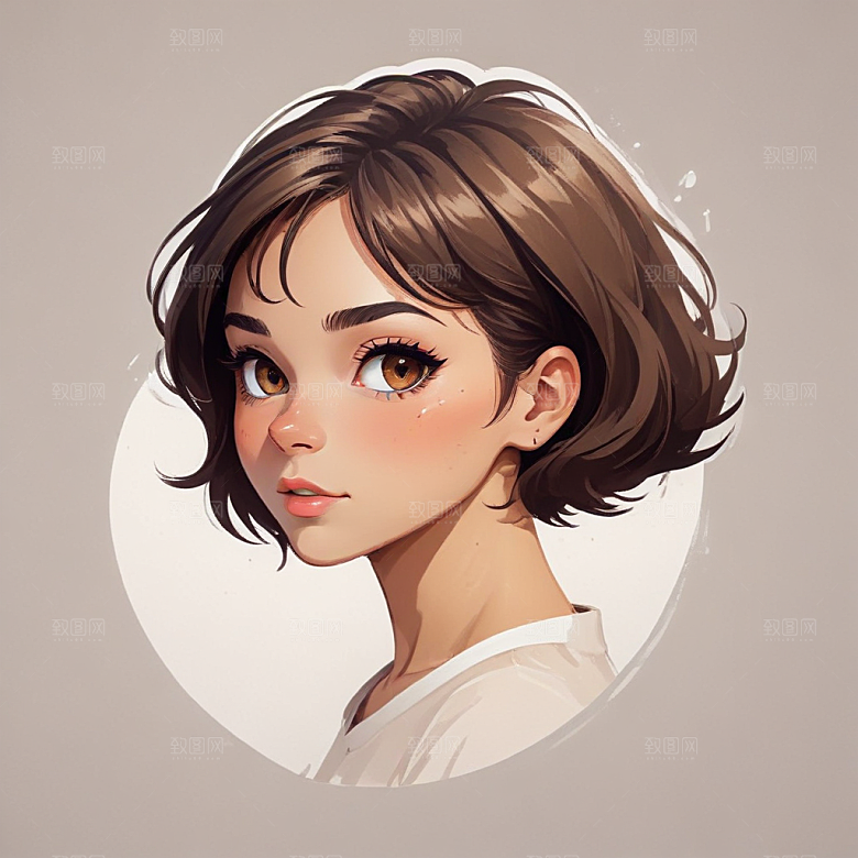短发少女素描画像图片