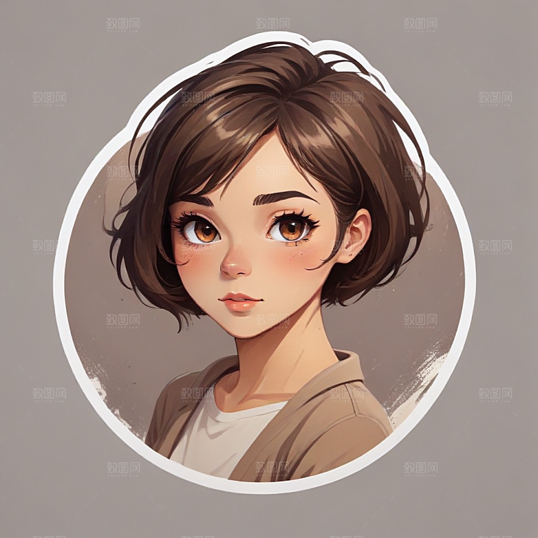 短发少女素描画像图片