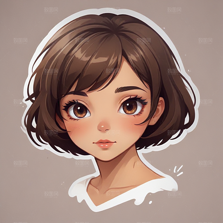 短发少女素描画像图片
