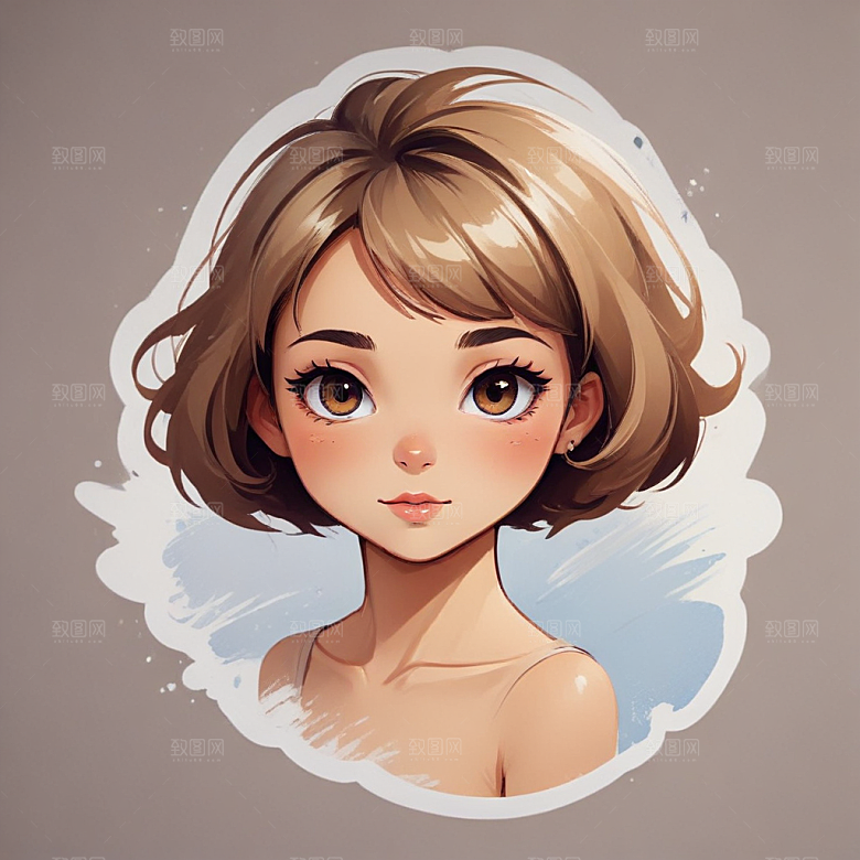 短发少女素描画像图片