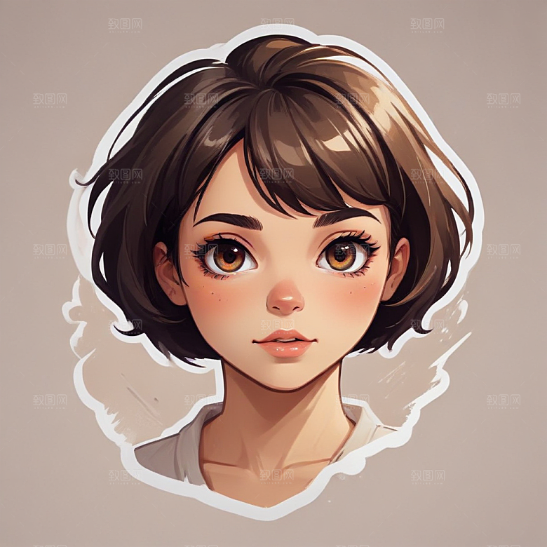 短发少女素描画像图片