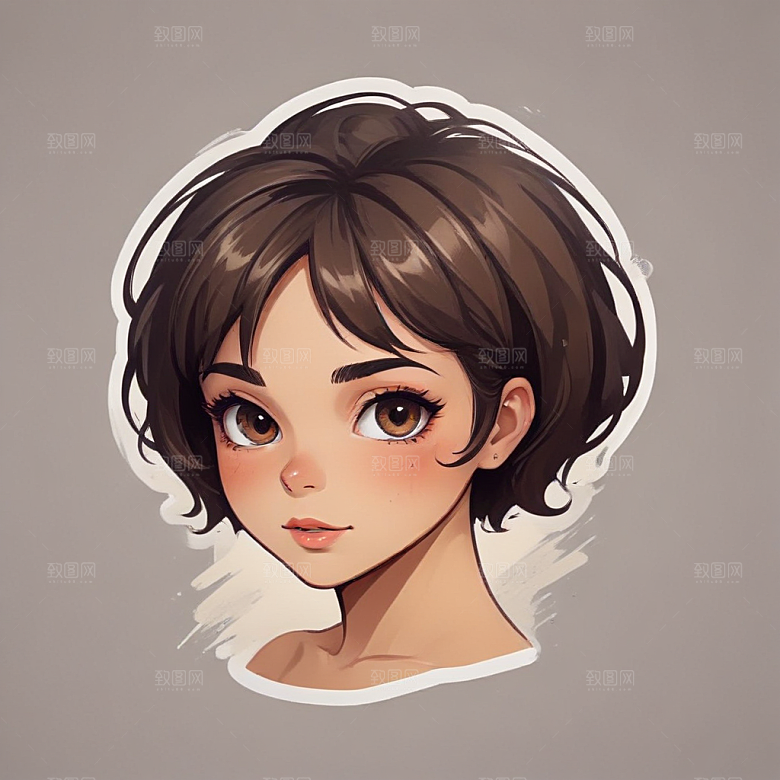 短发少女素描画像图片