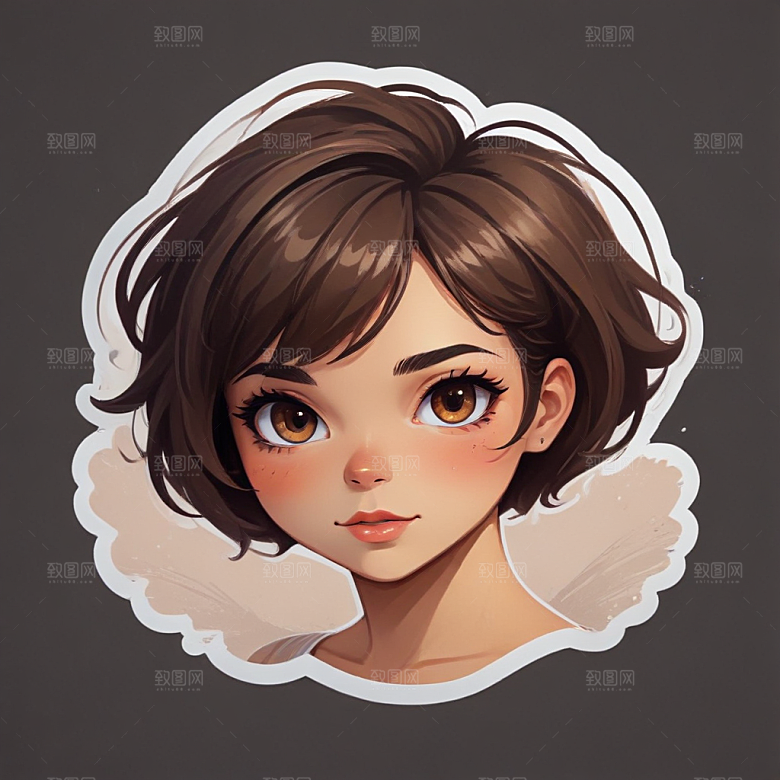 短发少女素描画像图片