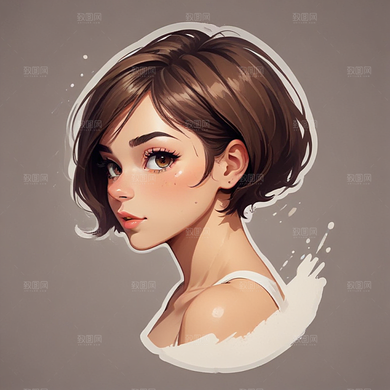 短发少女素描画像图片