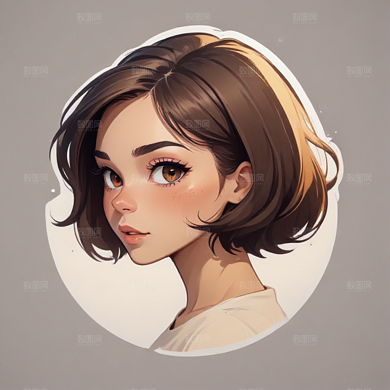 短发少女素描画像图片