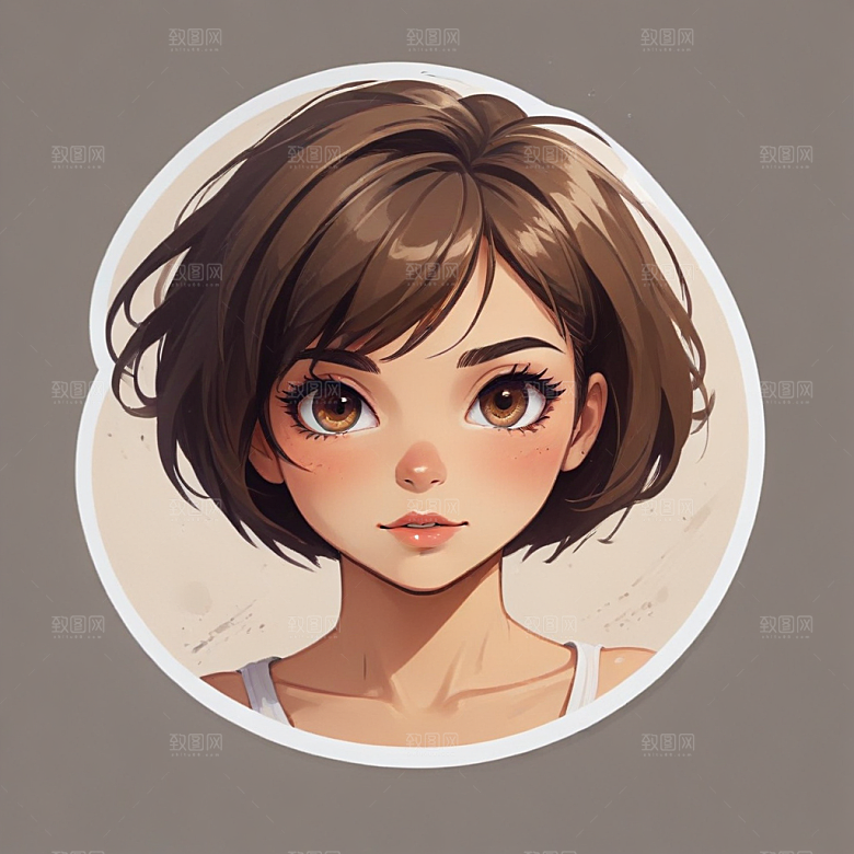 短发少女素描画像图片