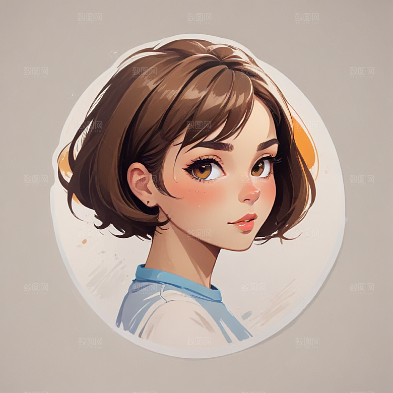 短发少女素描画像图片