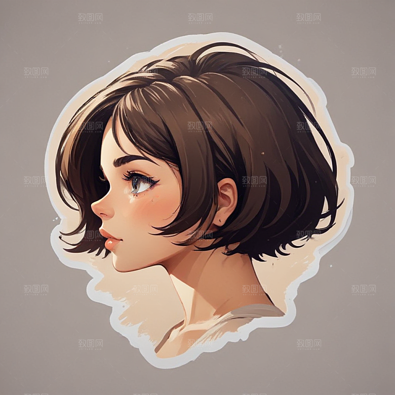 短发少女素描画像图片