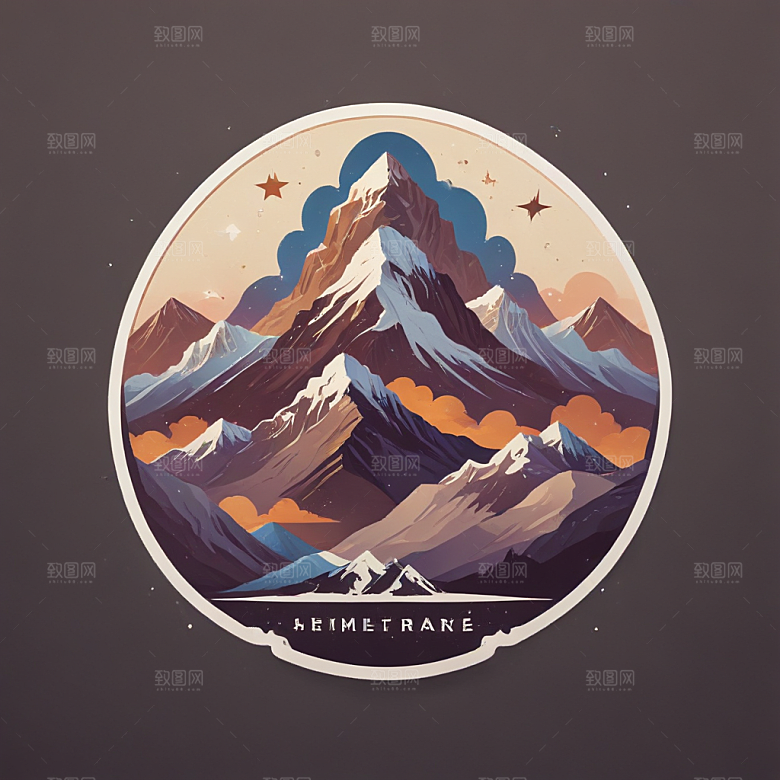 圆形雪山插画月明星稀七星喜马拉雅图片