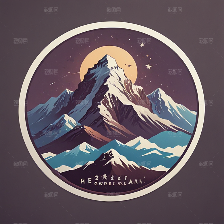圆形雪山插画月明星稀七星喜马拉雅图片