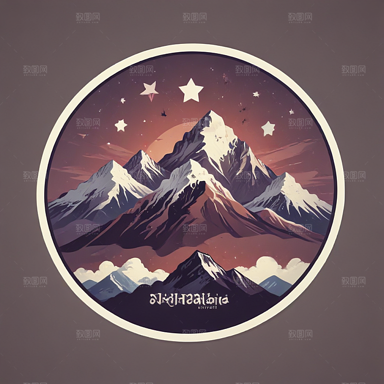 圆形雪山插画月明星稀七星喜马拉雅图片