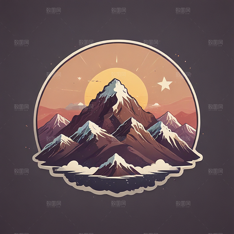 圆形雪山插画月明星稀七星喜马拉雅图片