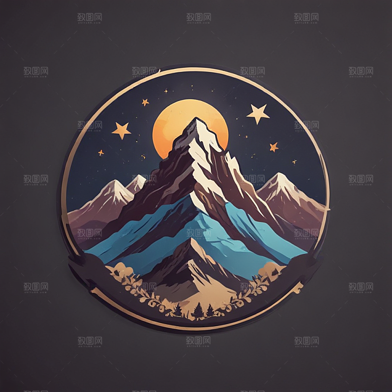 圆形雪山插画月明星稀七星喜马拉雅图片