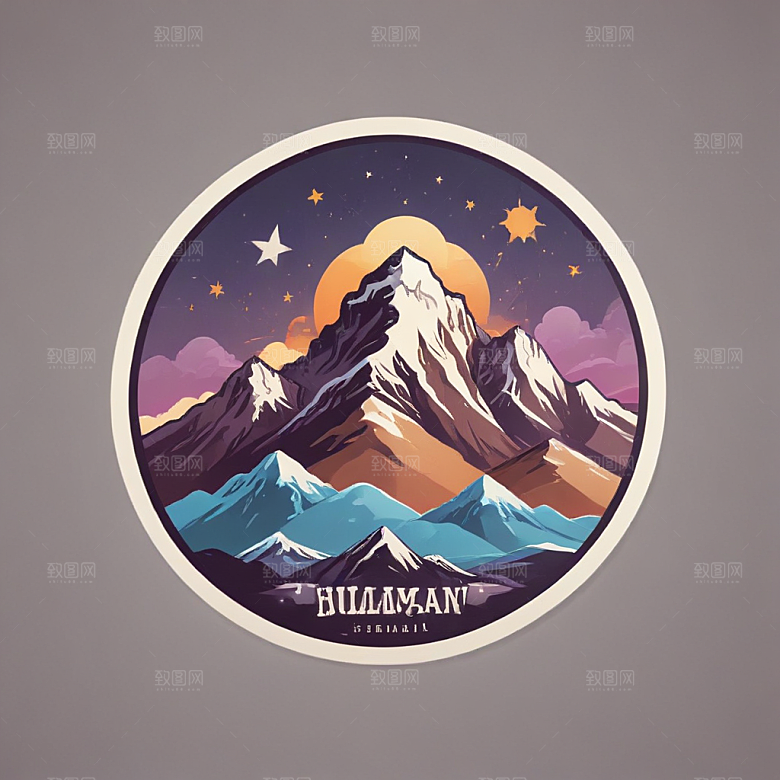 圆形雪山插画月明星稀七星喜马拉雅图片