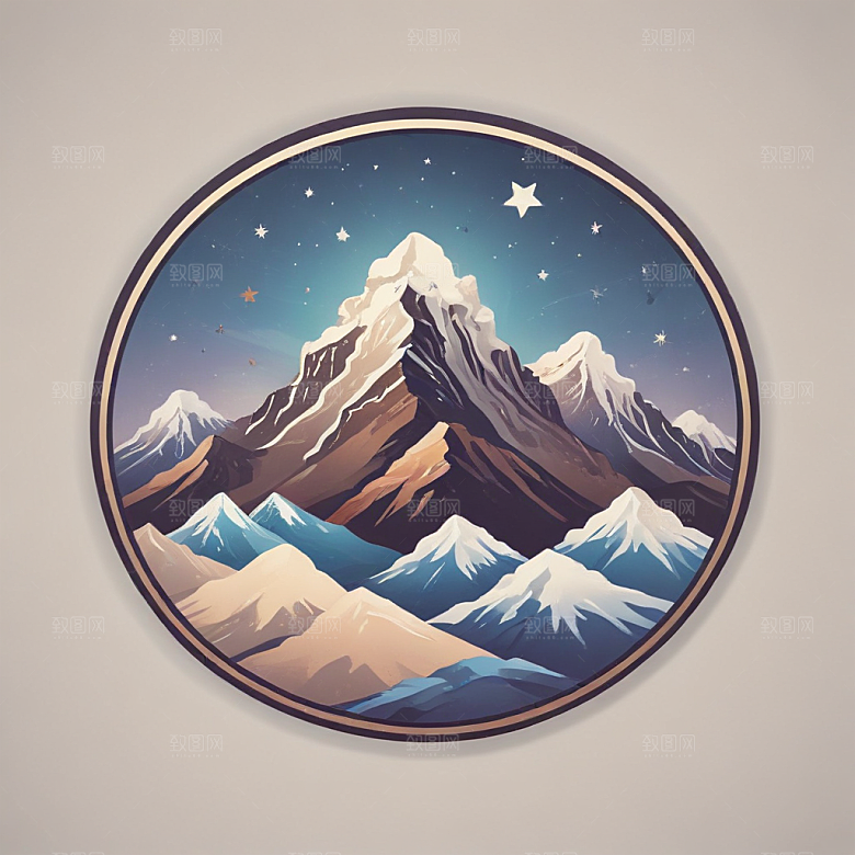 圆形雪山插画月明星稀七星喜马拉雅图片