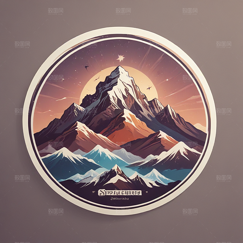 圆形雪山插画月明星稀七星喜马拉雅图片