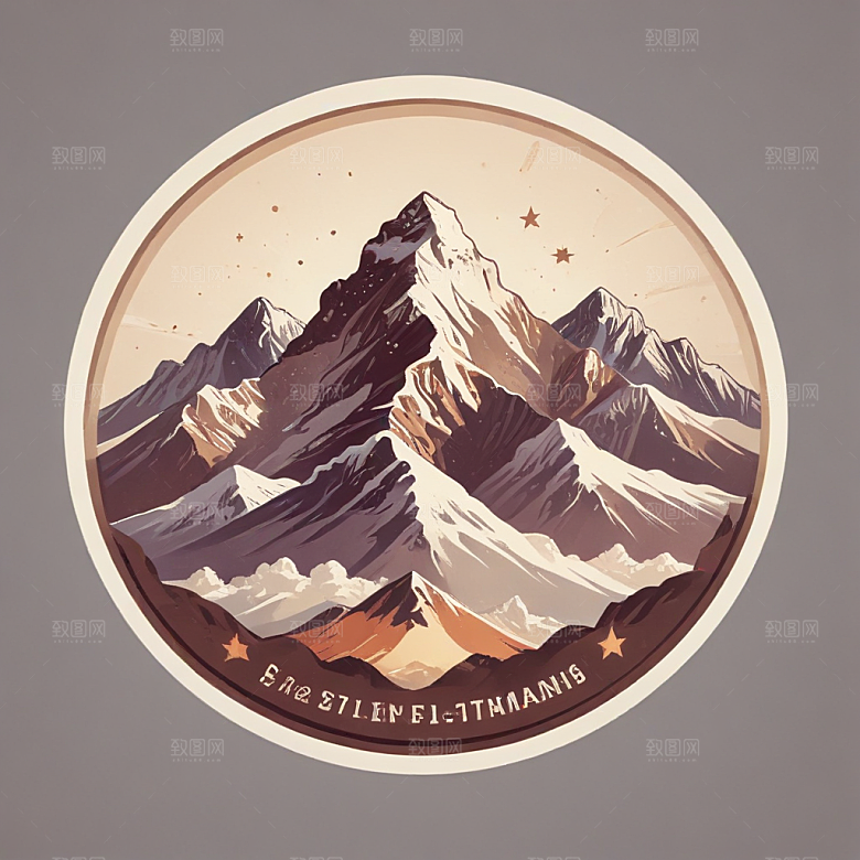 圆形雪山插画月明星稀七星喜马拉雅图片