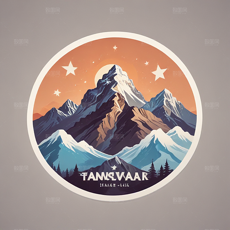 圆形雪山插画月明星稀七星喜马拉雅图片