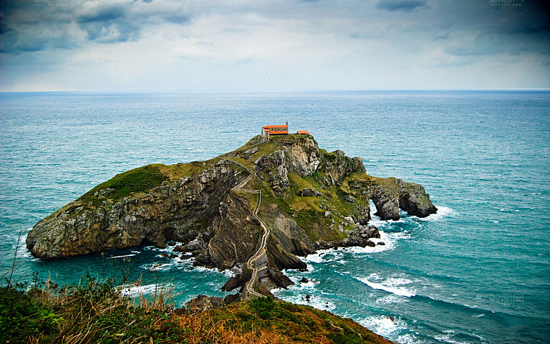 高清海景海滩沙滩海边大海蓝色海洋岛屿