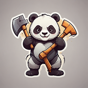 鲜艳卡通风格熊猫手持锤子镰刀图片