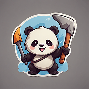鲜艳卡通风格熊猫手持锤子镰刀图片