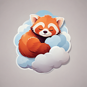 蓝背景简约风格可爱红熊猫云朵睡眠图片