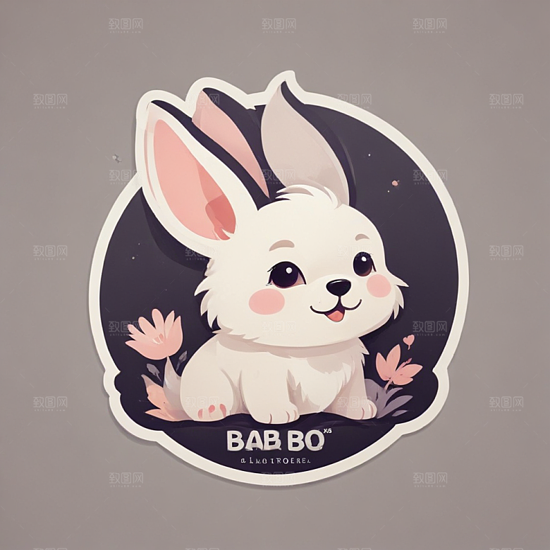 灰白粉手绘兔狗元素简约 logo图片