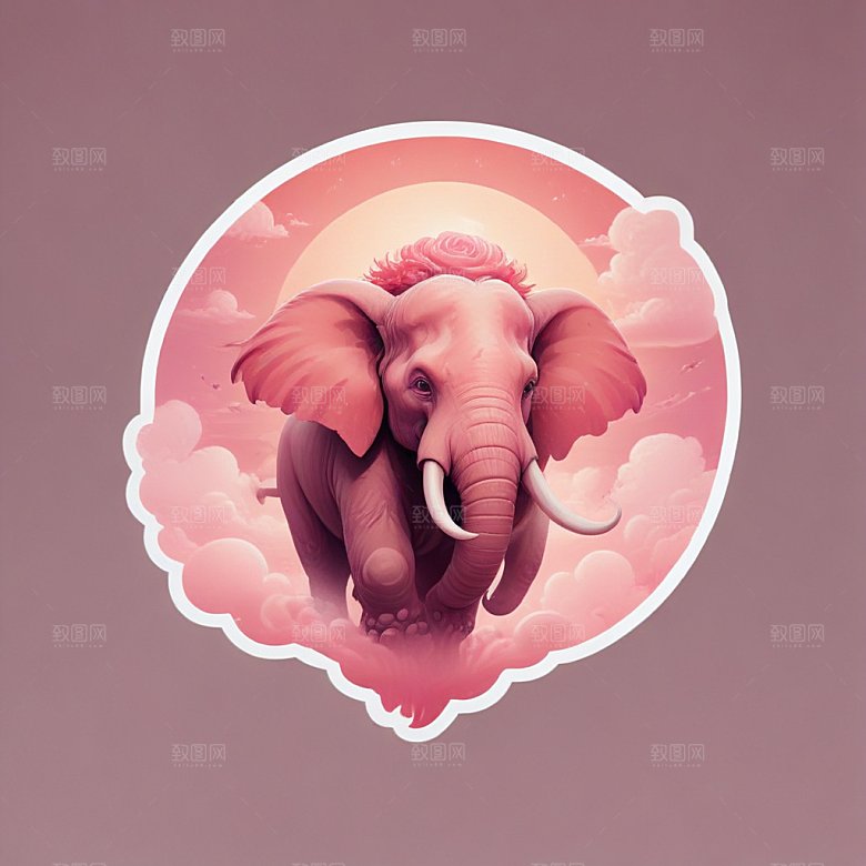 粉红梦幻未来主义浪漫飞行乳齿象图片