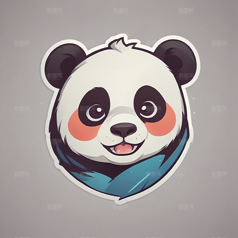 黑白插画风格可爱熊猫图片