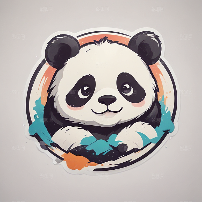 黑白插画风格可爱熊猫图片