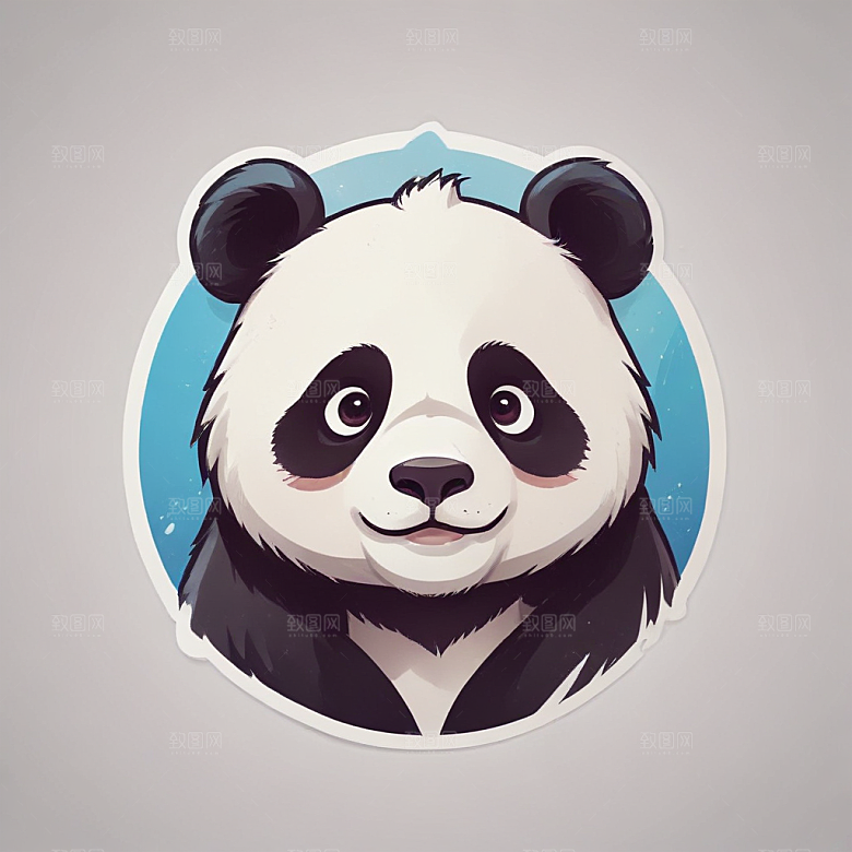 黑白插画风格可爱熊猫图片
