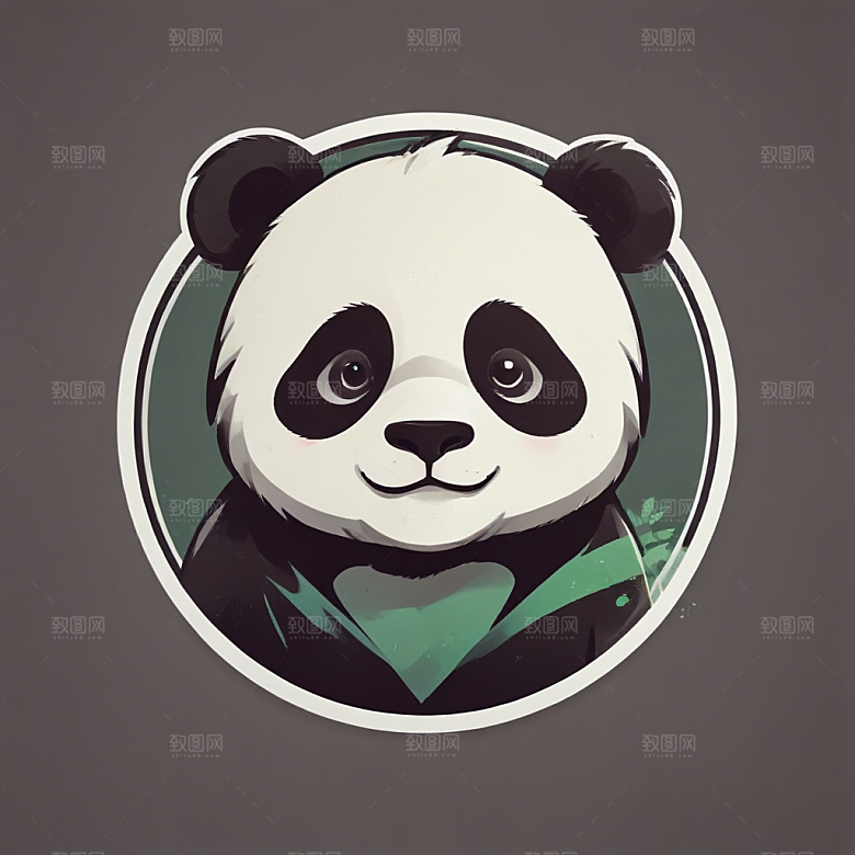黑白插画风格可爱熊猫图片