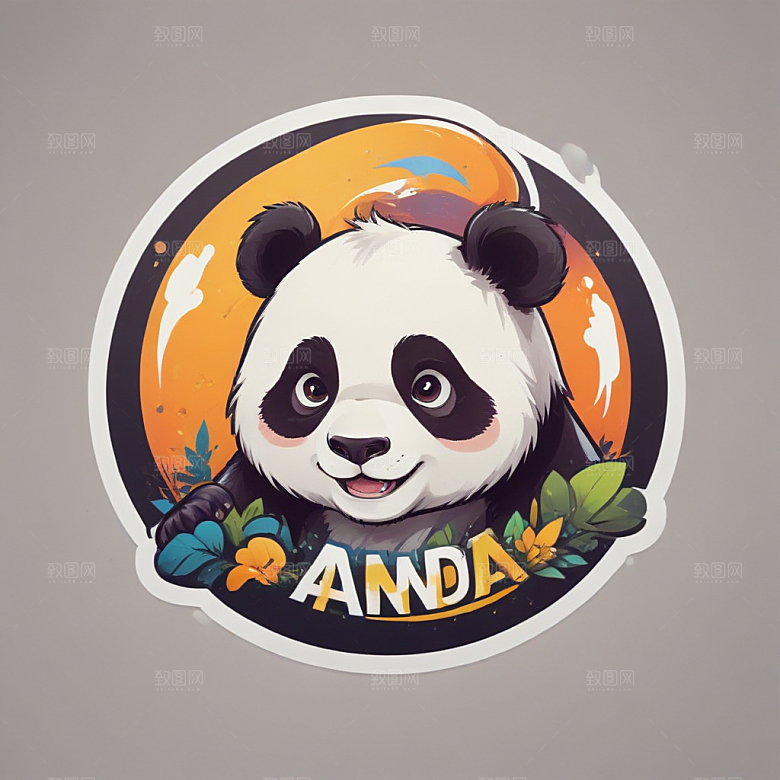 黑白插画风格可爱熊猫图片