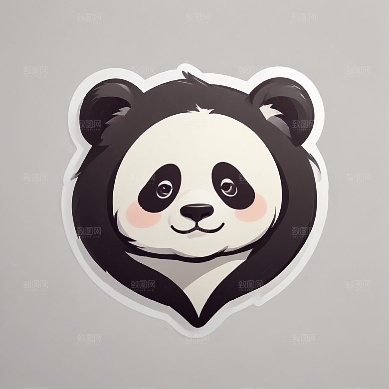 黑白插画风格可爱熊猫图片