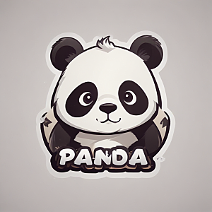 黑白插画风格可爱熊猫图片