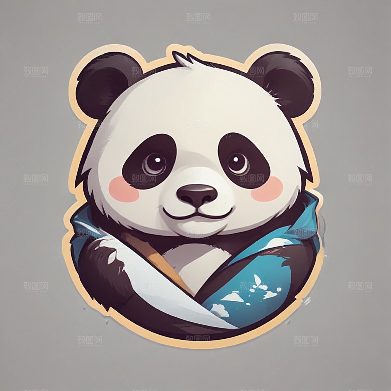 黑白插画风格可爱熊猫图片