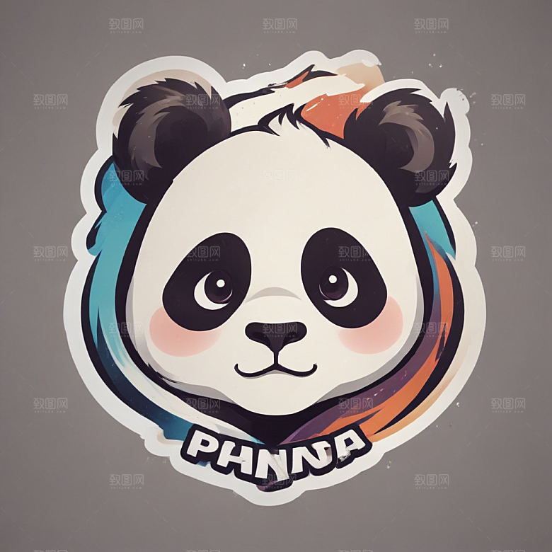 黑白插画风格可爱熊猫图片