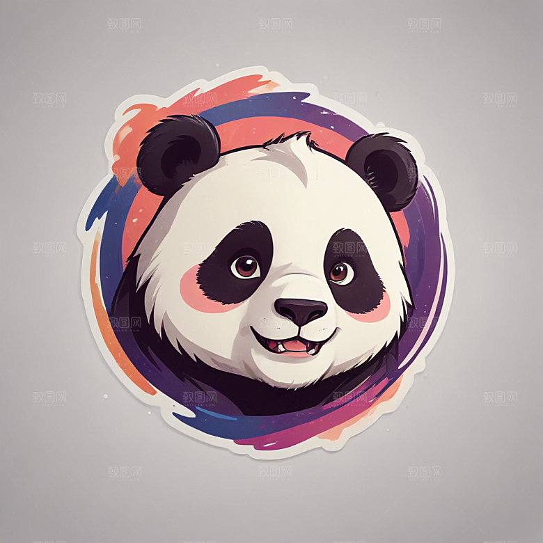 黑白插画风格可爱熊猫图片
