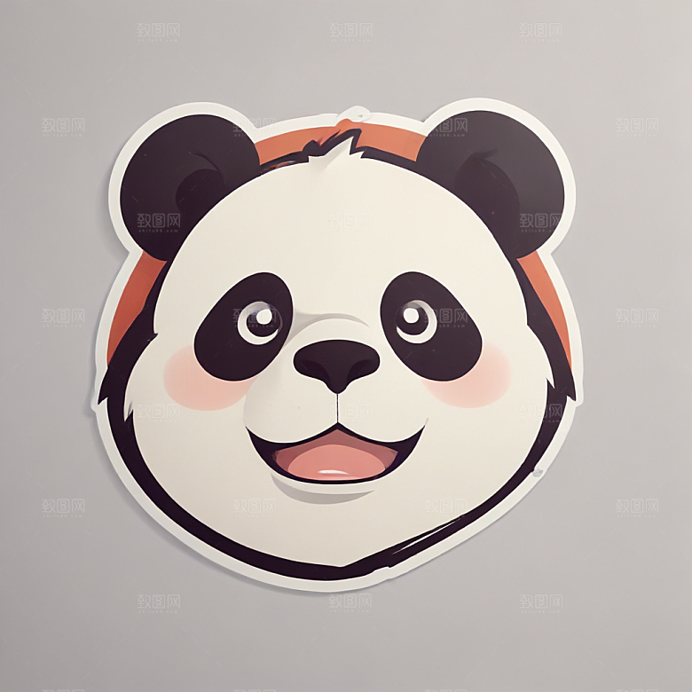 黑白插画风格可爱熊猫图片
