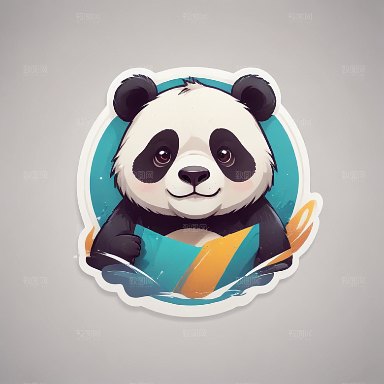 黑白插画风格可爱熊猫图片