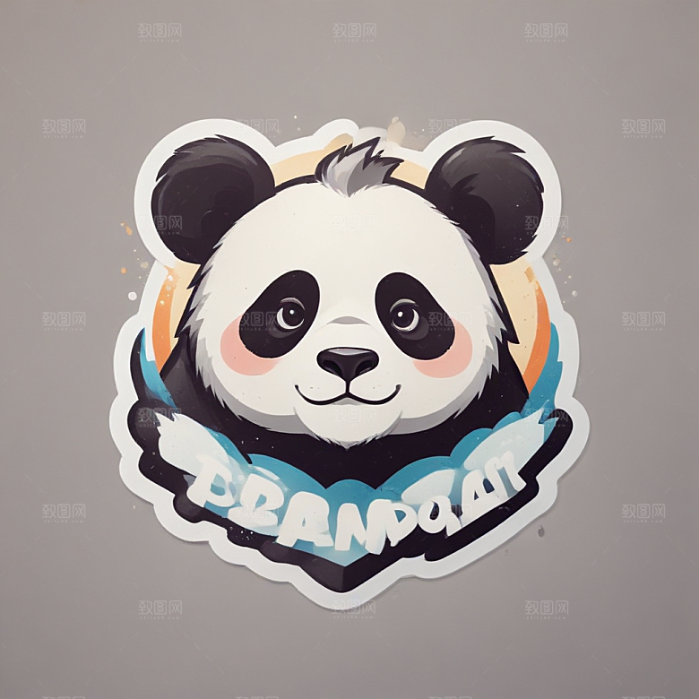 黑白插画风格可爱熊猫图片
