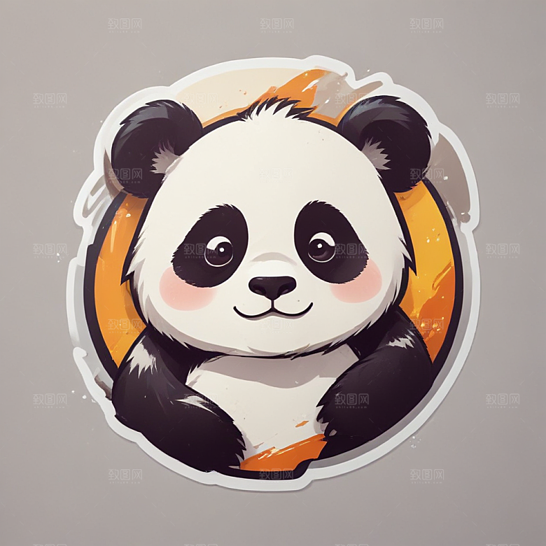 黑白插画风格可爱熊猫图片
