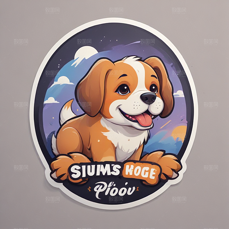 可爱萌犬徽章图案插画图片