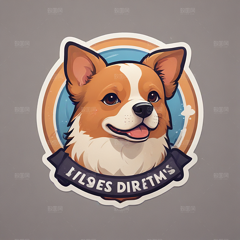 可爱萌犬徽章图案插画图片