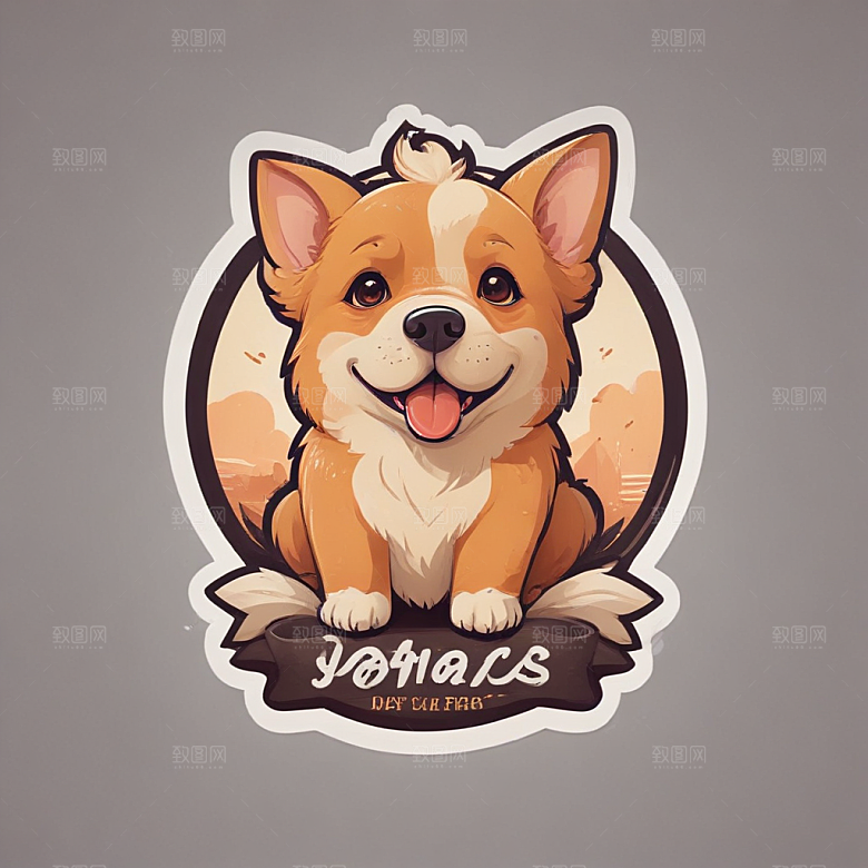 可爱萌犬徽章图案插画图片